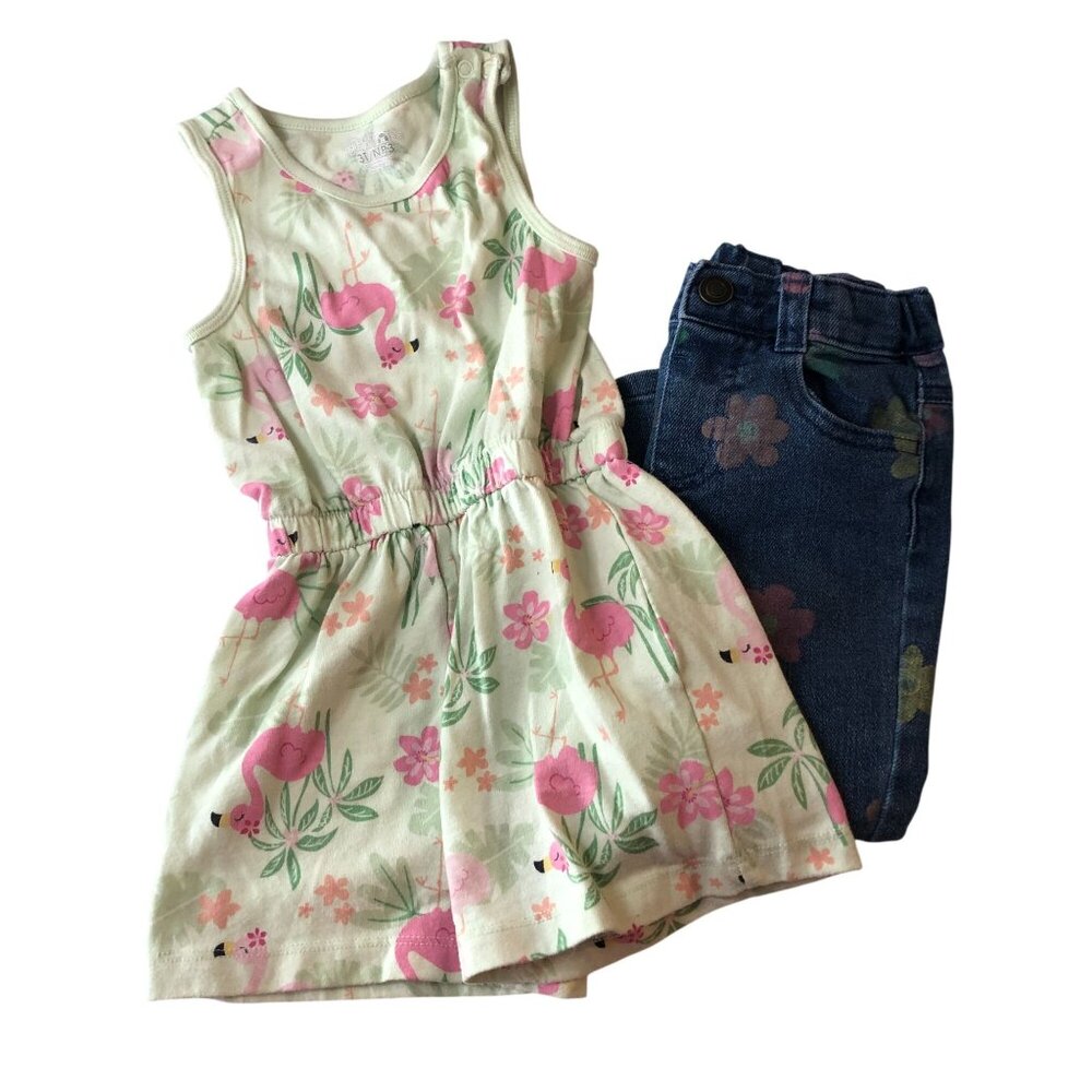 Garanimals Toddler Girl 3T 2 Piece Clothing Lot Romper Jeans Floral